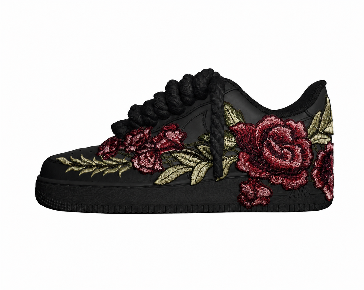 AF1 Preto - Flower + Rope Laces