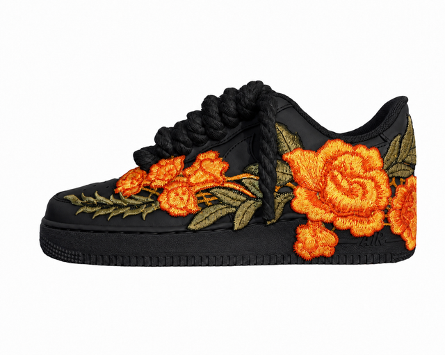 AF1 Preto - Flower + Rope Laces
