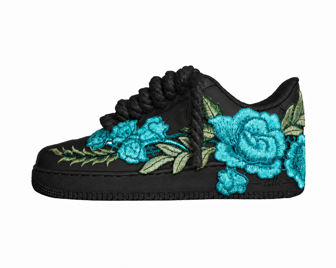 AF1 Preto - Flower + Rope Laces